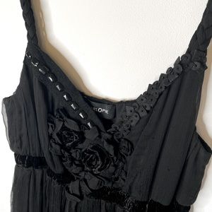Carl Opik - 100% silk, hand-embroidered black babydoll dress